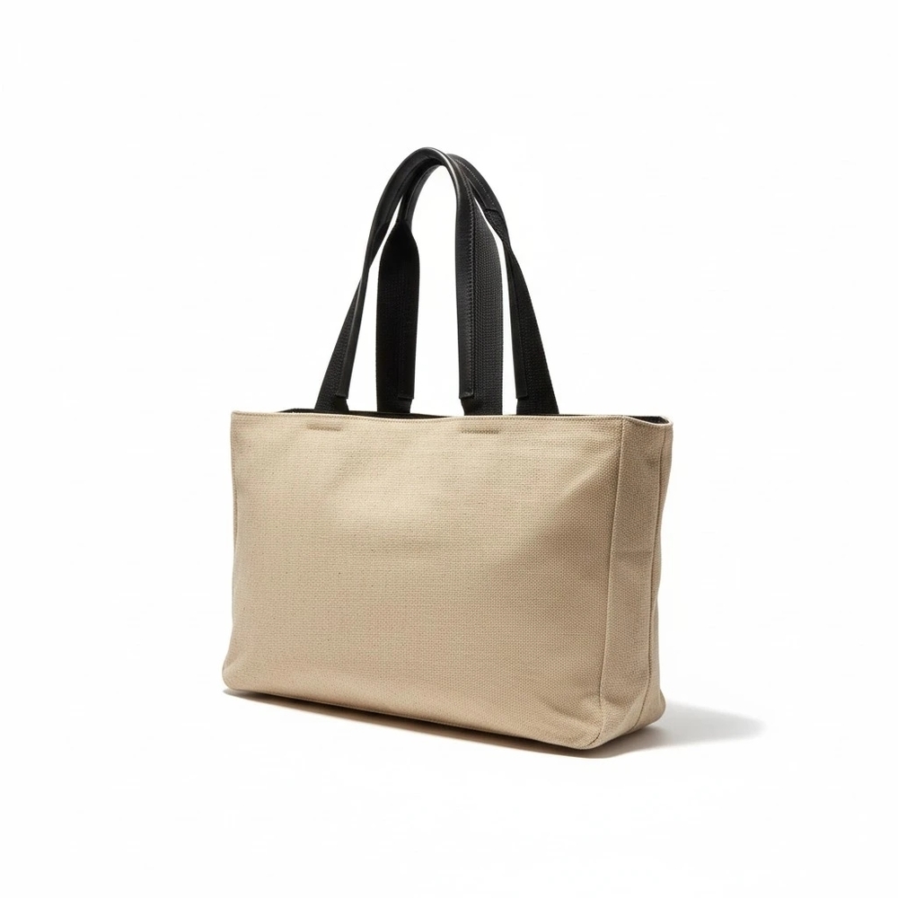 Prada Canapa Canvas Sport Tote Bag - Beige With Black Handles